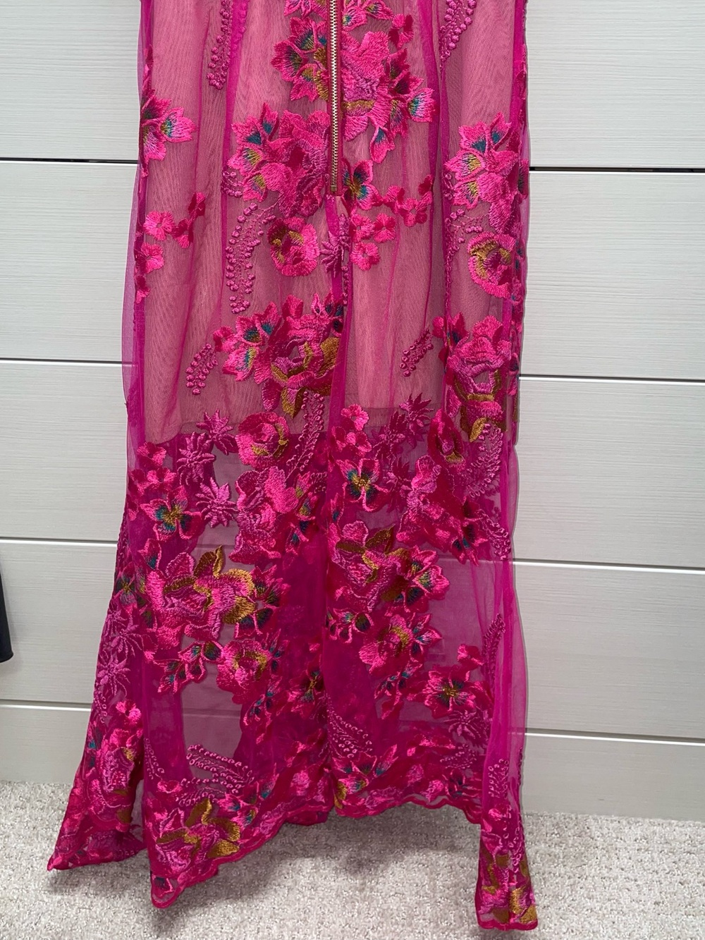 Bronx and Banco Fuchsia Floral Asymmetrical Lace Midi Dress - Picture 8 of 13